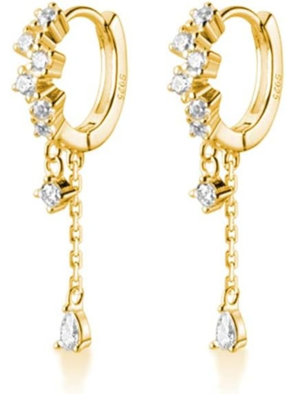 Sterling Silver CZ Teardrop Hoop Earrings for Women & Teens - Dangle Huggies